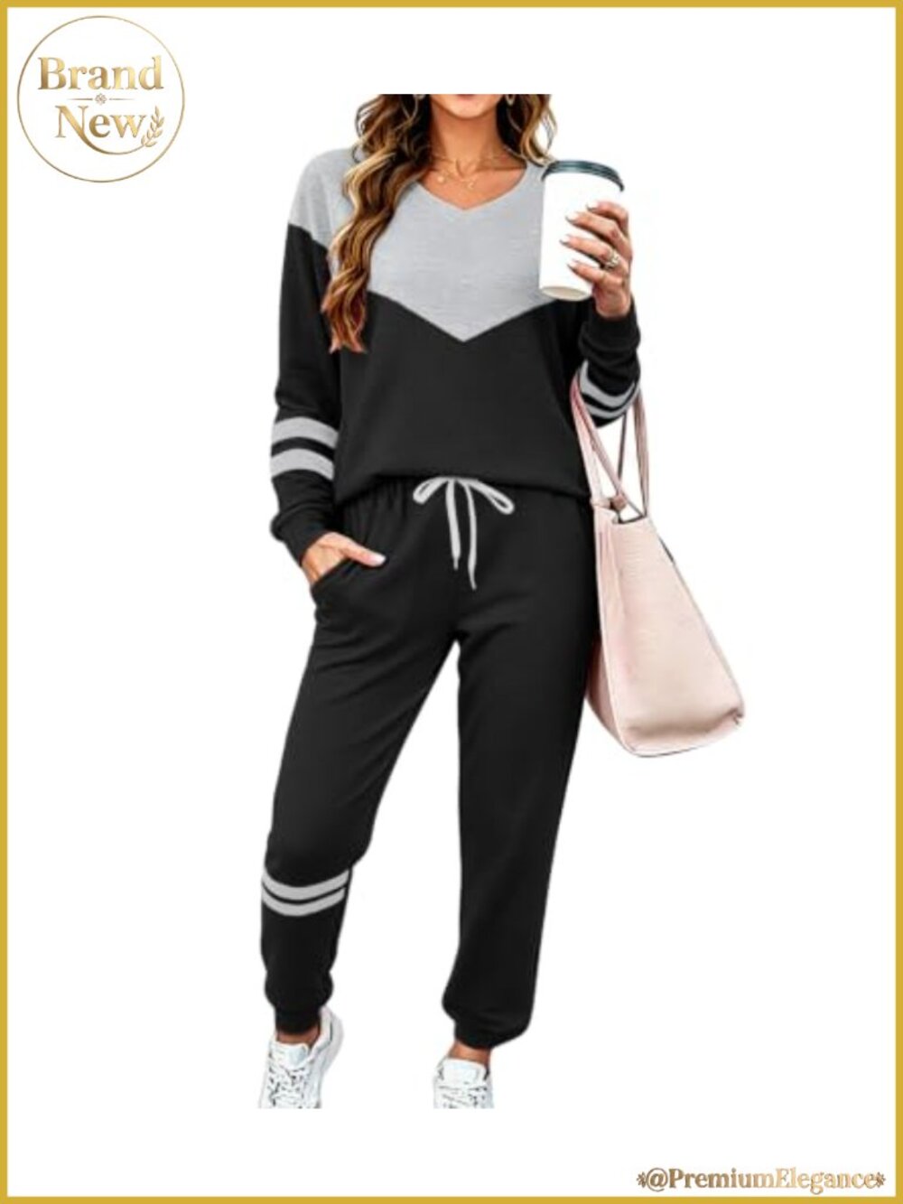 Womens 2 Piece Tracksuit Lounge Set V-Neck Pullover Sweatpants Jogger Set
